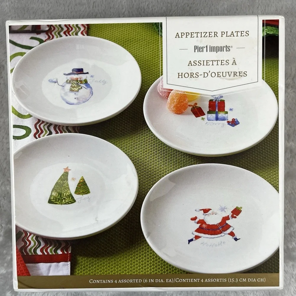Pier 1 Imports Christmas Holiday Appetizer Plates Set of 4 Unused in Open Box